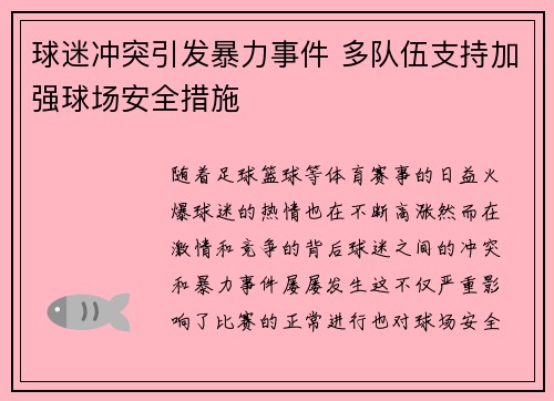 球迷冲突引发暴力事件 多队伍支持加强球场安全措施 球迷冲突引发暴力事件 多队伍支持加强球场安全措施