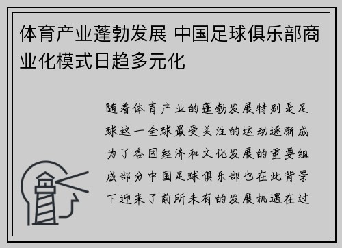体育产业蓬勃发展 中国足球俱乐部商业化模式日趋多元化 体育产业蓬勃发展 中国足球俱乐部商业化模式日趋多元化