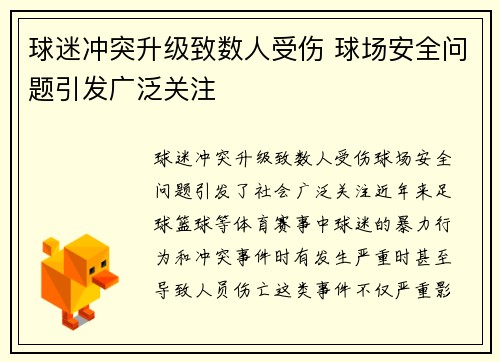 球迷冲突升级致数人受伤 球场安全问题引发广泛关注 球迷冲突升级致数人受伤 球场安全问题引发广泛关注