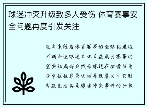 球迷冲突升级致多人受伤 体育赛事安全问题再度引发关注